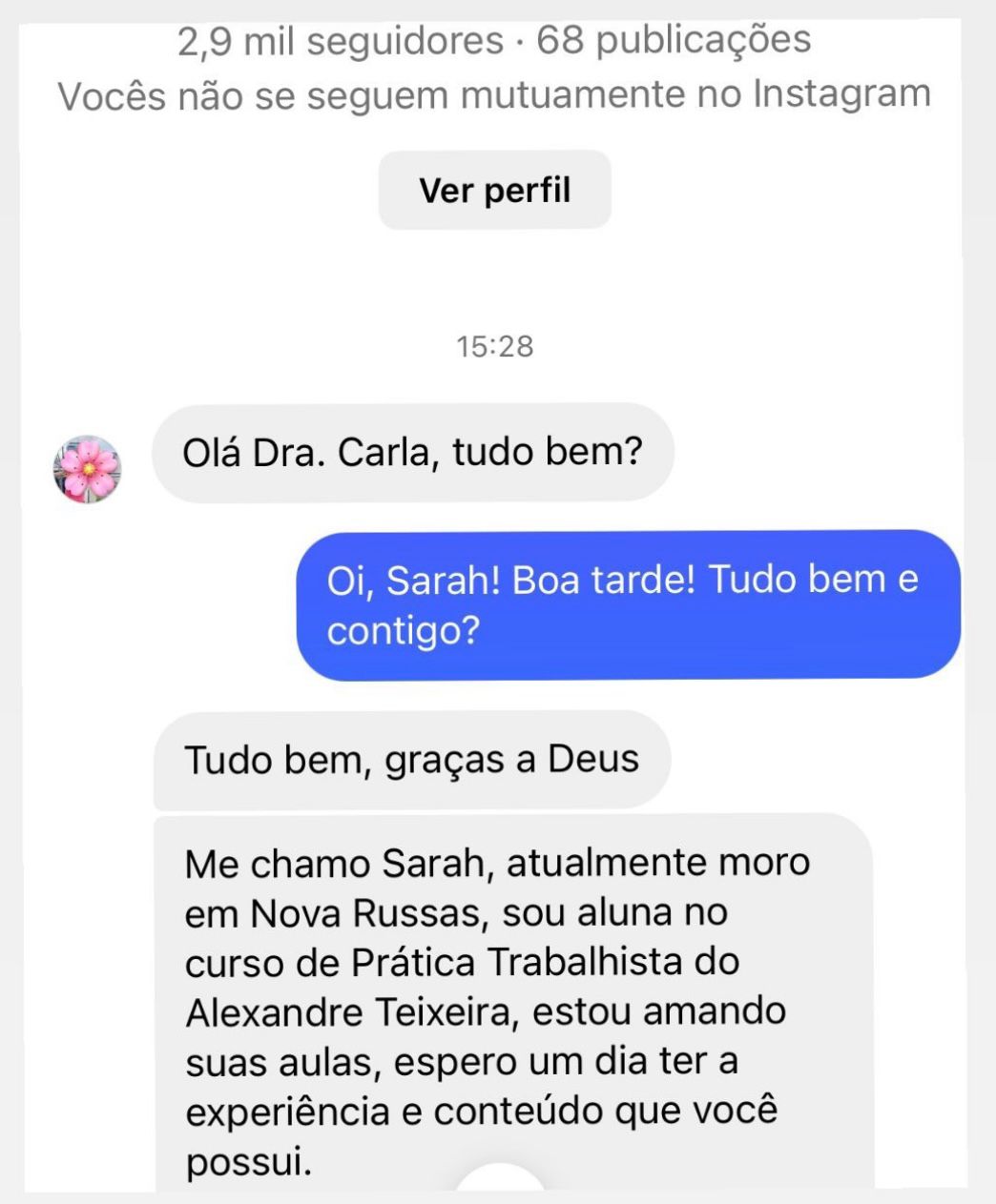 Comentário real de aluno sobre o curso